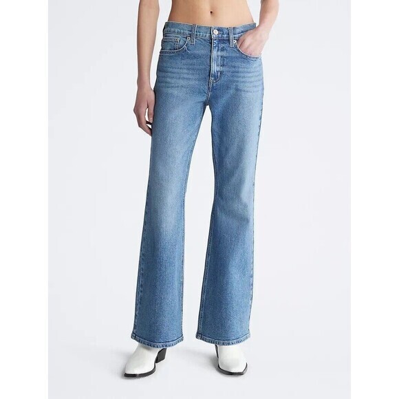 Calvin Klein Flare Leg Jeans 12 Blue Medium Wash Stretch Business Casual Denim - Picture 1 of 16